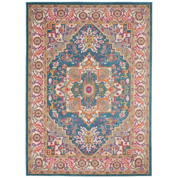 Palacedesigns 5 x 7 ft. Teal & Pink Medallion Area Rug - Teal Pink - 5' x 7' PA3647752 - main